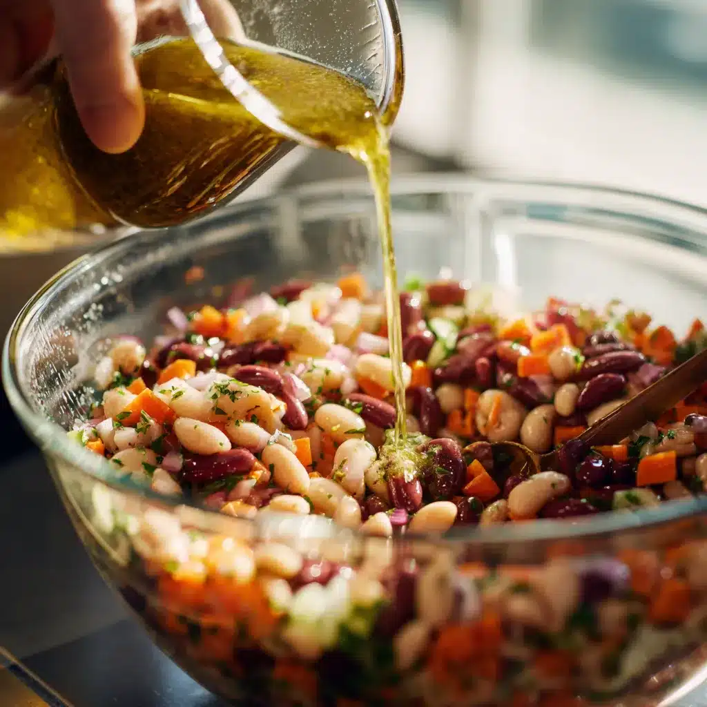 mixing dense bean salad