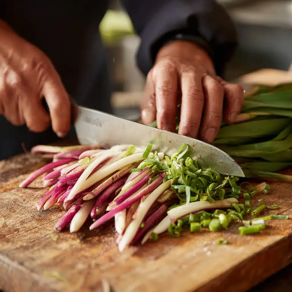 chopping wild ramps for butter