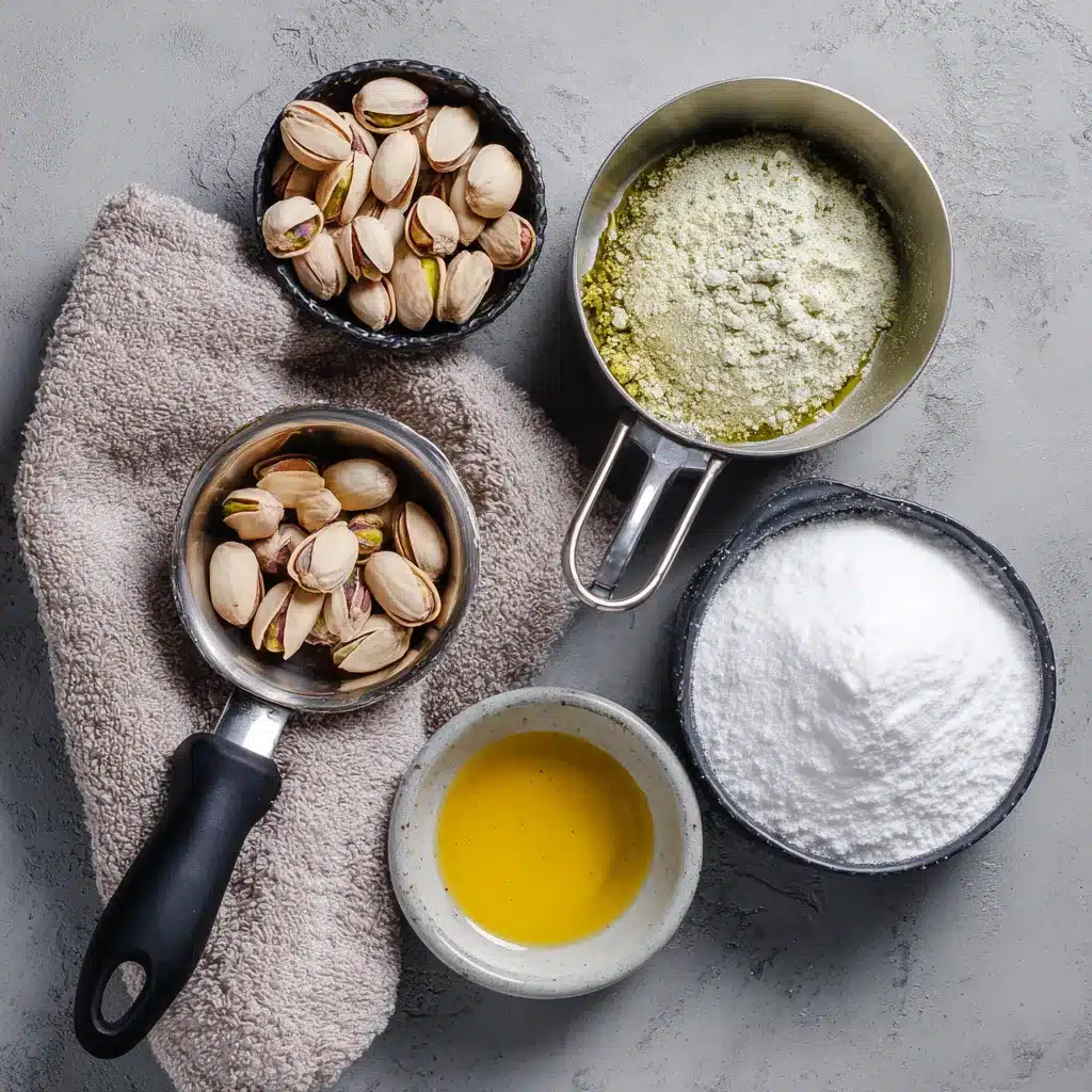 Ingredients for pistachio paste recipe on table