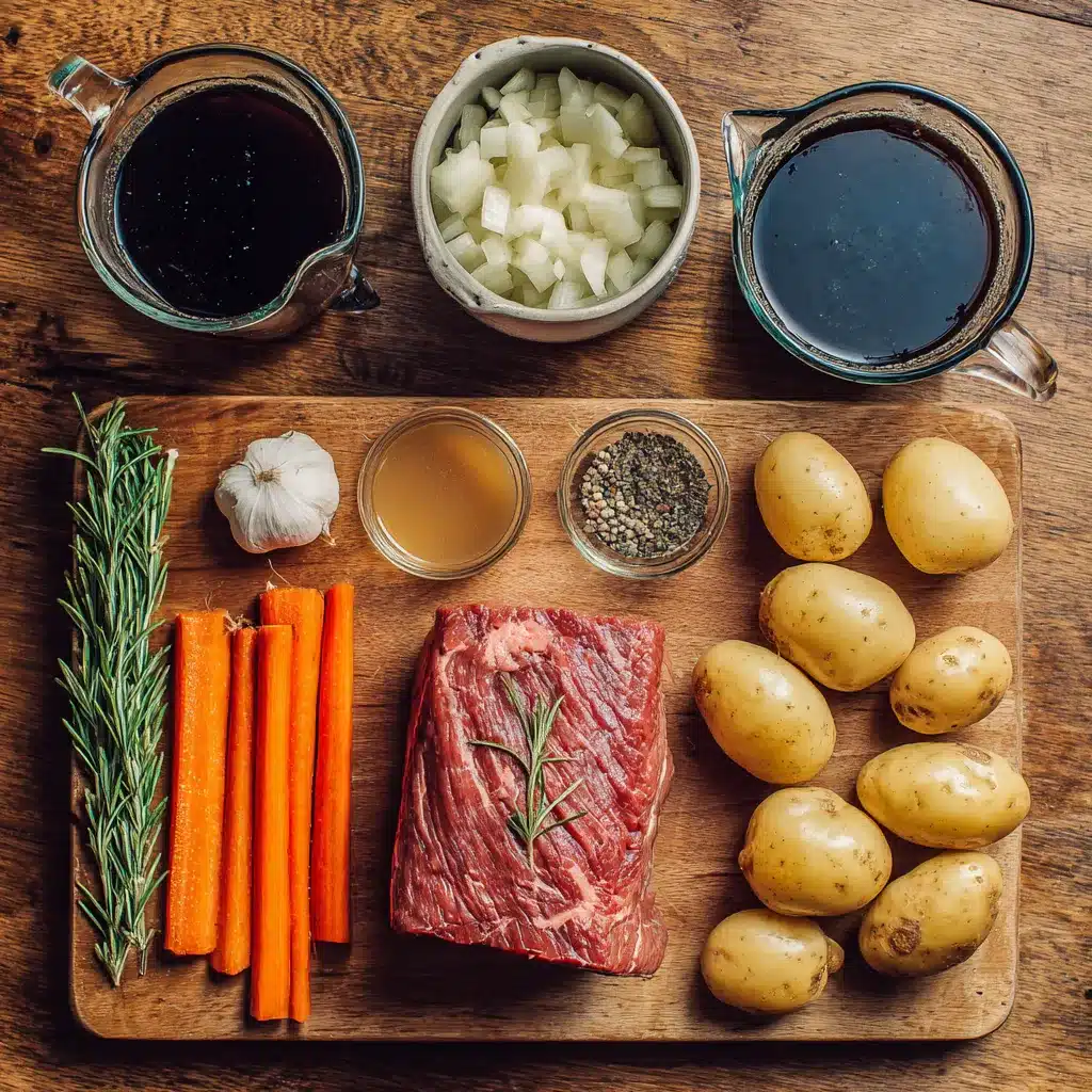 Ingredients for beef sirloin roast crock pot recipe on kitchen counter