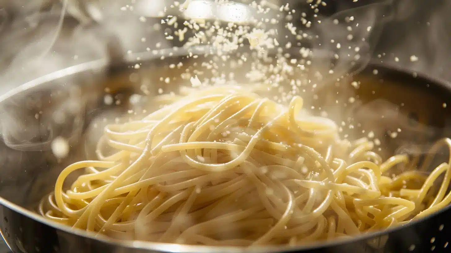 Spaghetti rinsed under cold water for salad