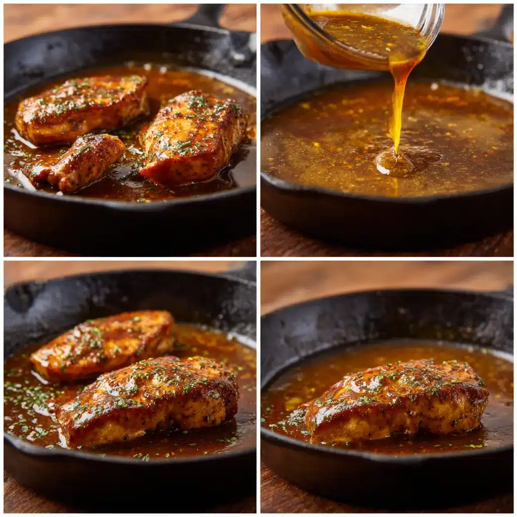 Chipotle honey chicken cooking in skillet