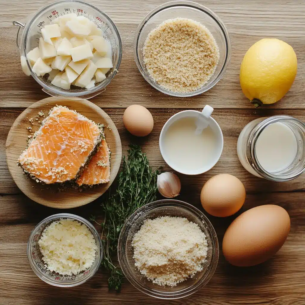 Ingredients for salmon loaf recipe laid out