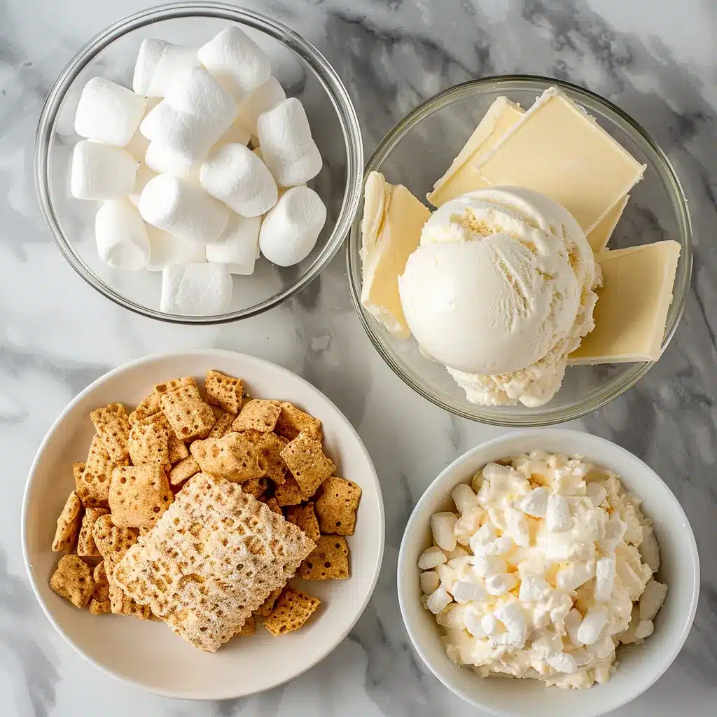 Ingredients for Rice Krispie Ice Cream Sandwiches on a counter
