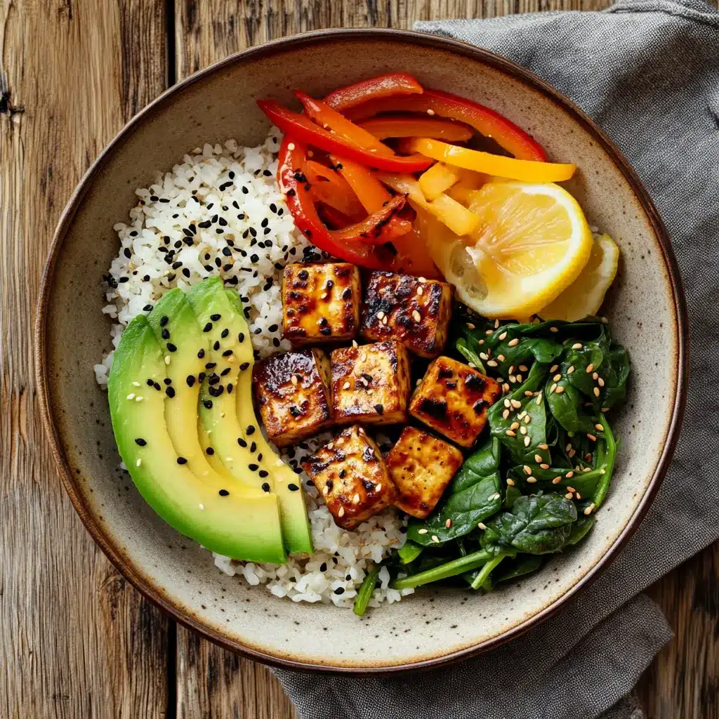 Japanese Mounjaro recipe grain bowl with tofu and avocado
