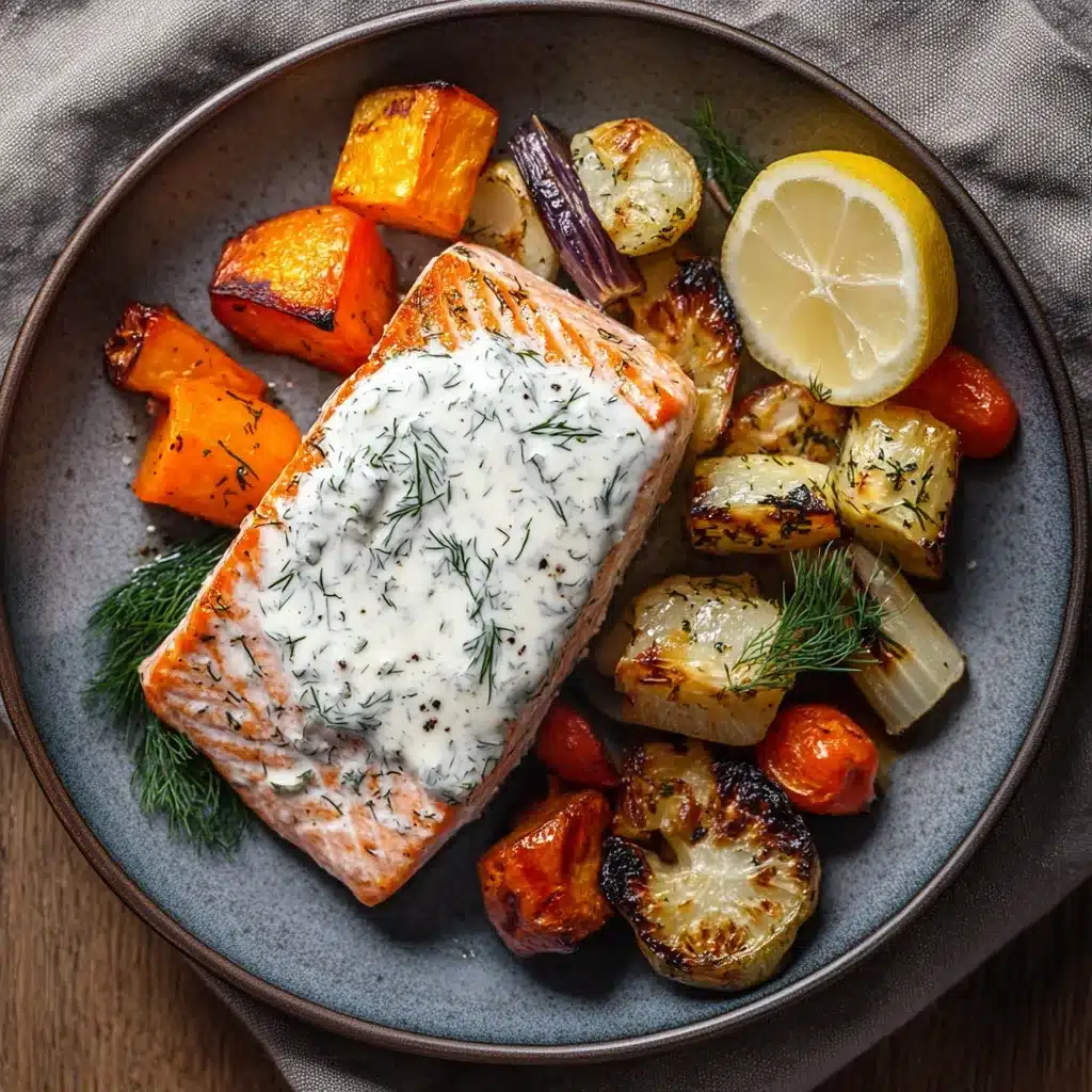 Served salmon loaf with sauce and sides