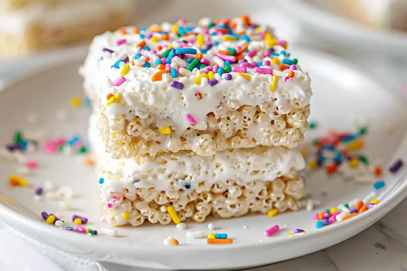 Served Rice Krispie Ice Cream Sandwich on plate