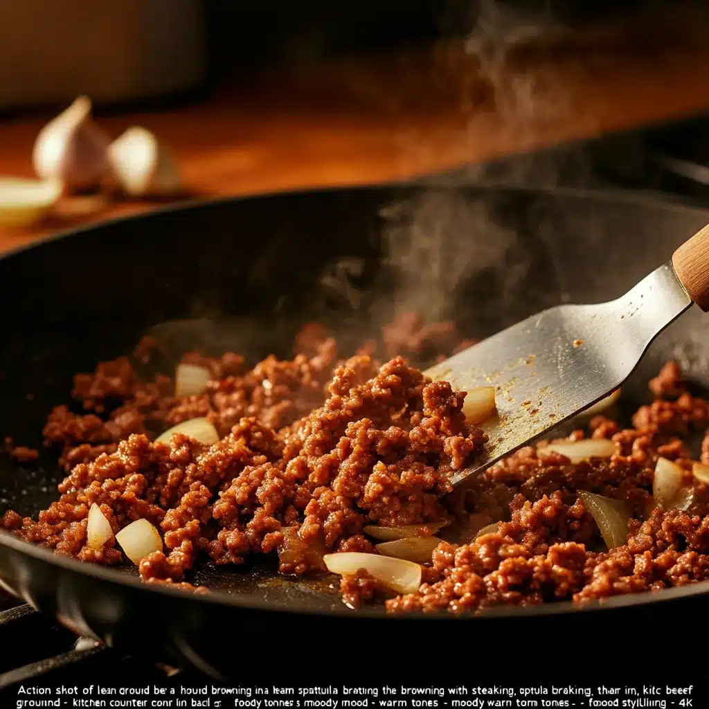 browning ground beef in skillet for high protein recipe