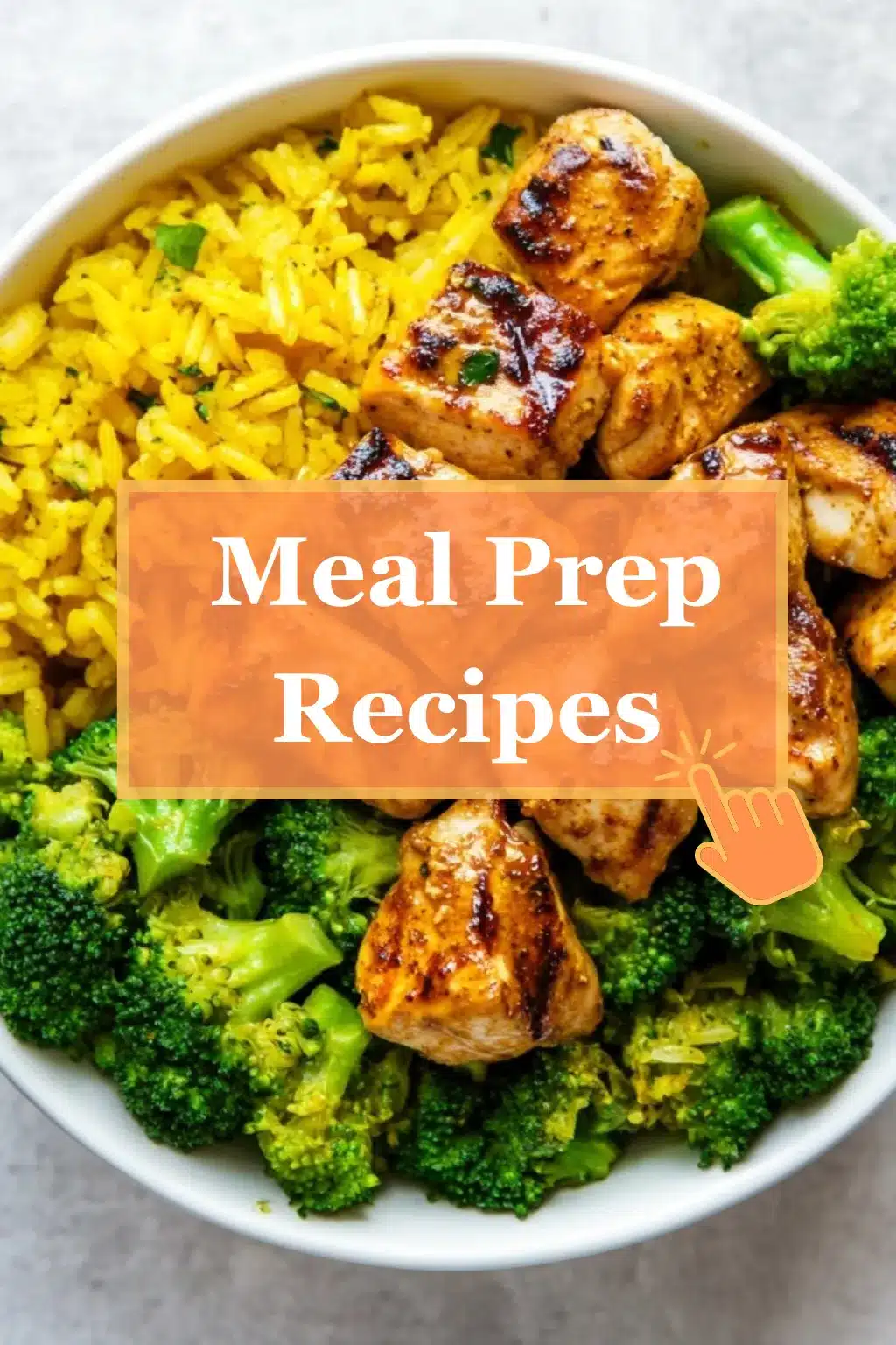 Meal prep bowl with grilled chicken, broccoli, and turmeric rice