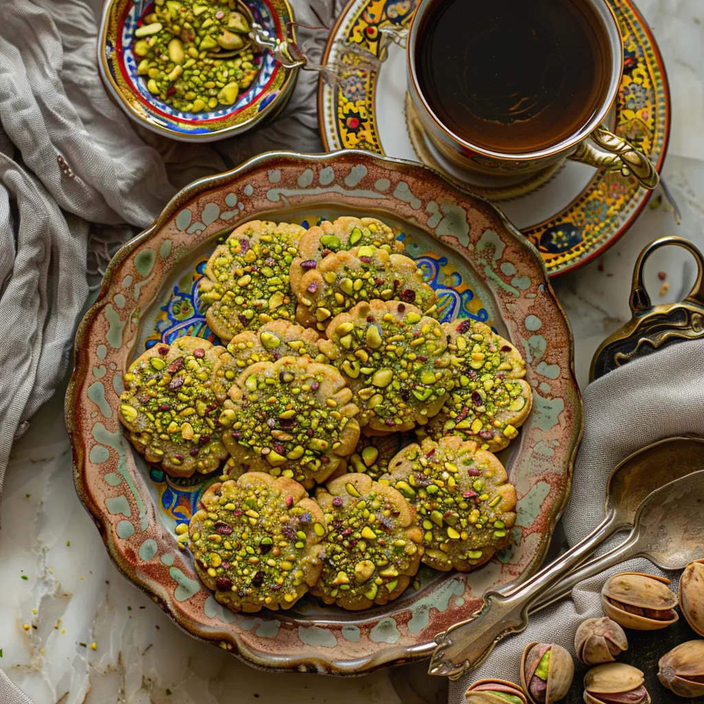 Baked pistachio cookies cooling on rack