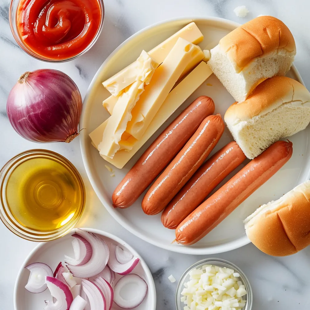 Ingredients for air fryer hot dog recipe on a counter