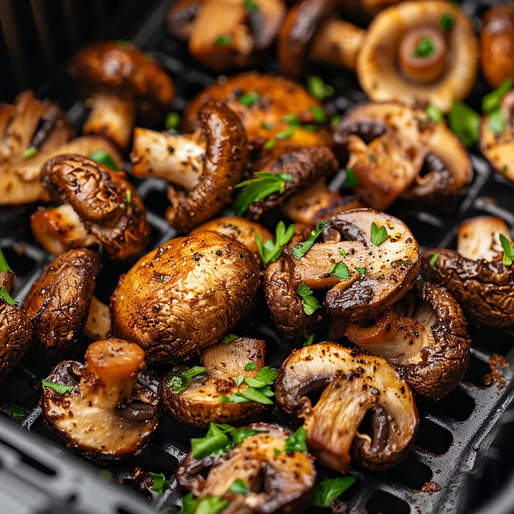 Stuffed mushrooms cooking in the air fryer