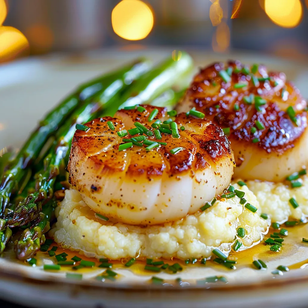 plated air fryer scallops with sides