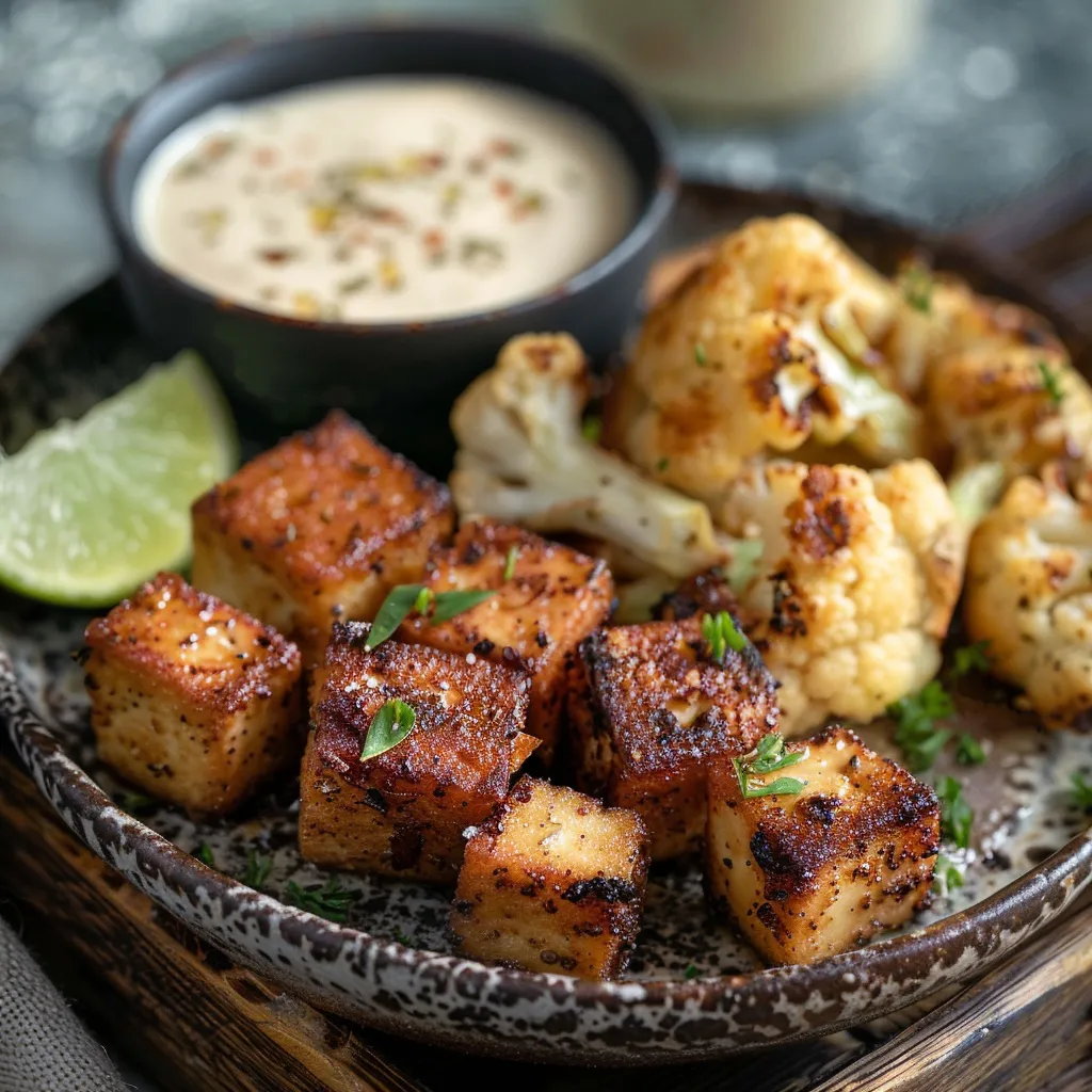 served air fryer vegan recipe with tofu and herbs