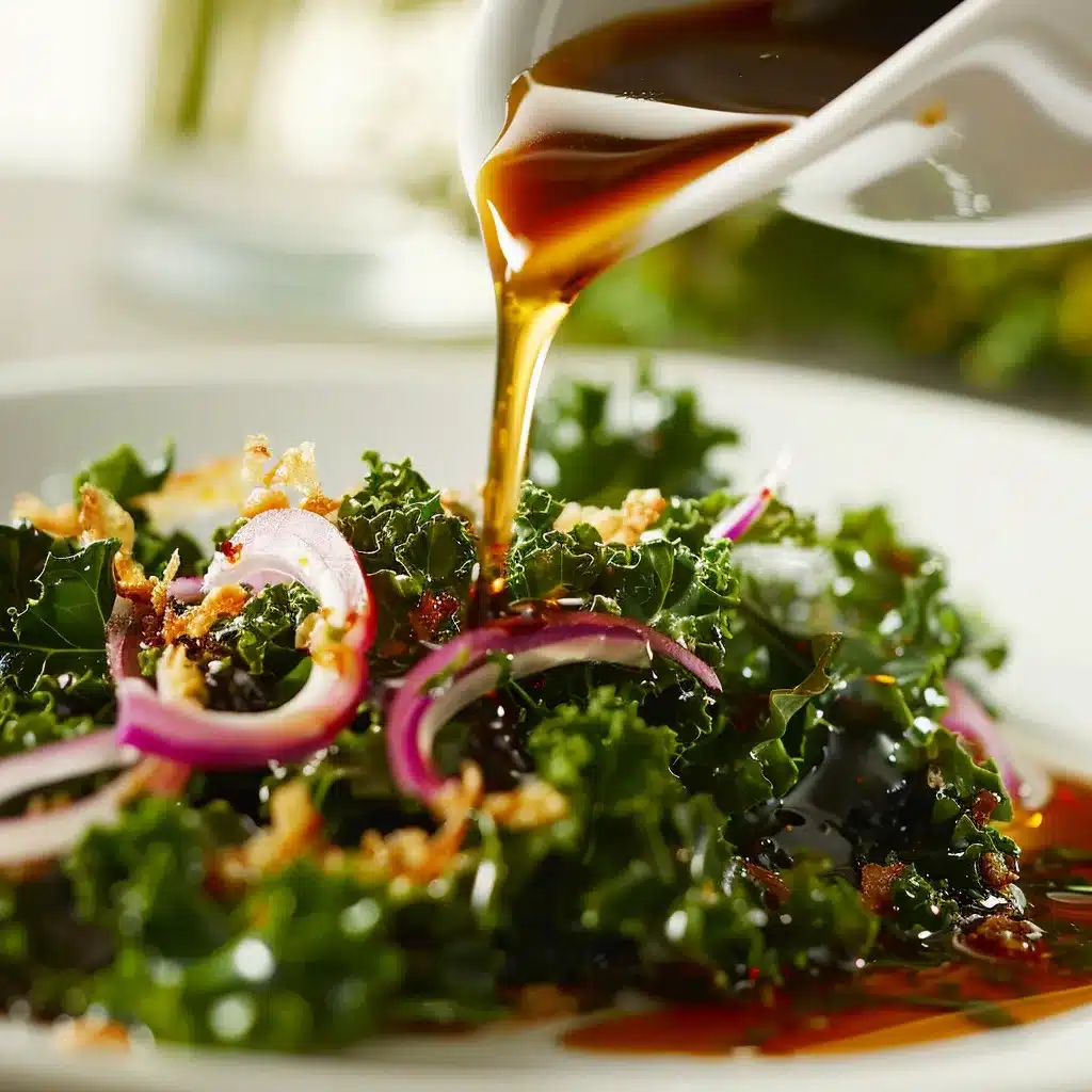 Close-up of kale crunch salad with vinaigrette