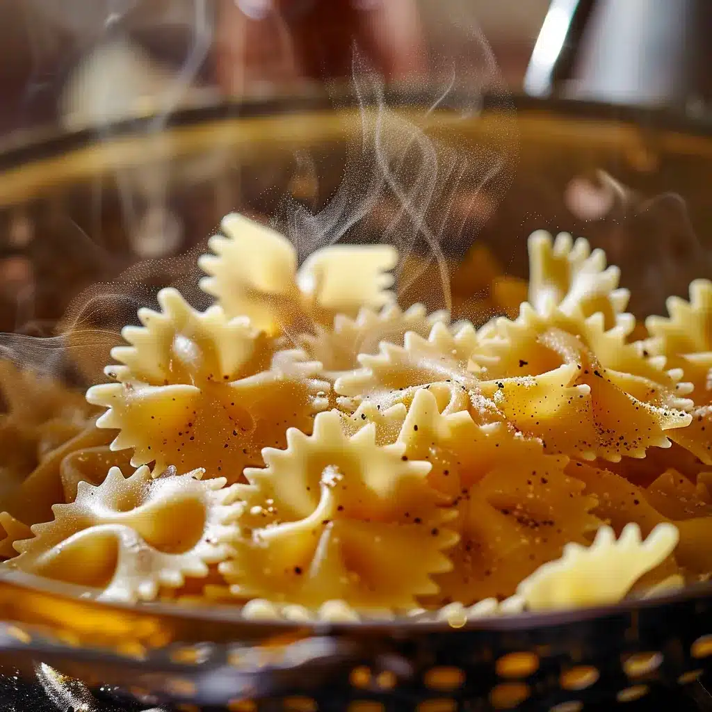 Cooked and rinsed bow tie pasta for salad