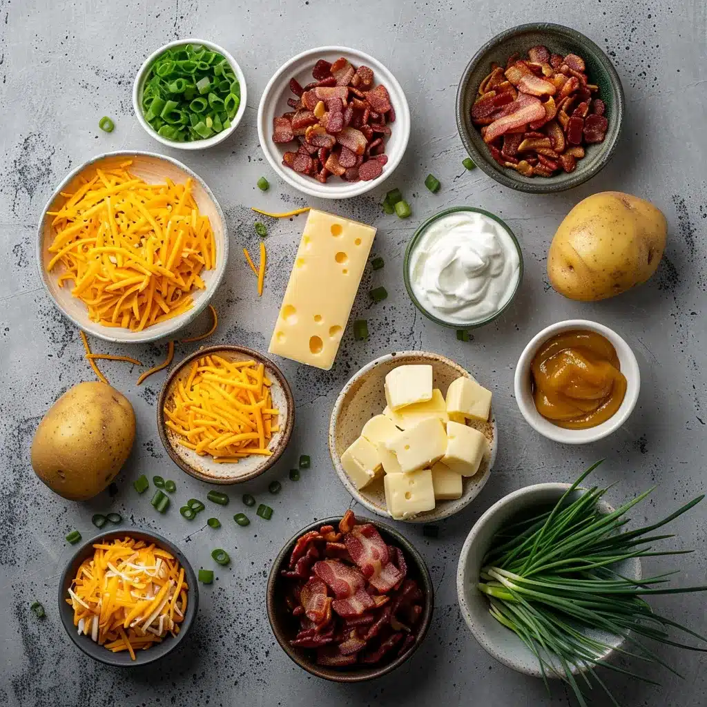 ingredients for baked potato salad recipe laid out