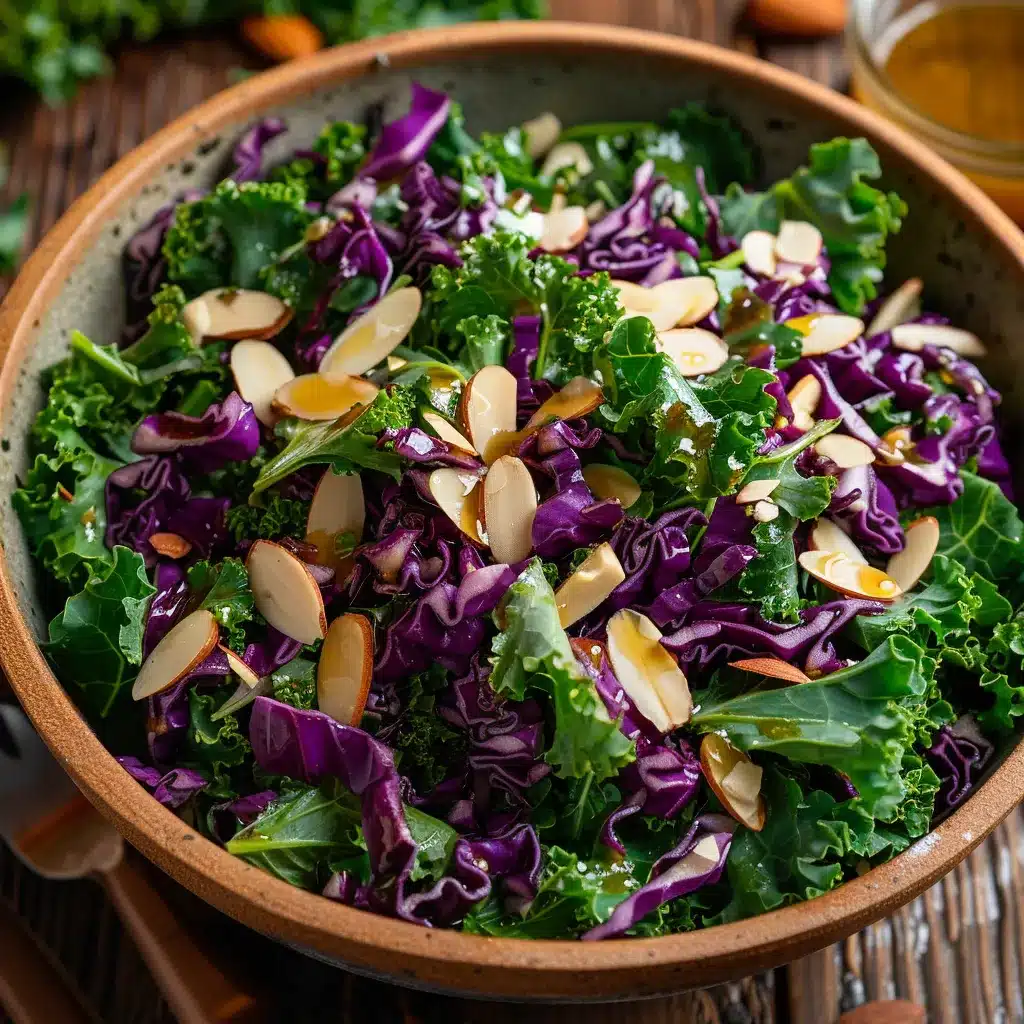 Kale crunch salad with cabbage and toasted almonds