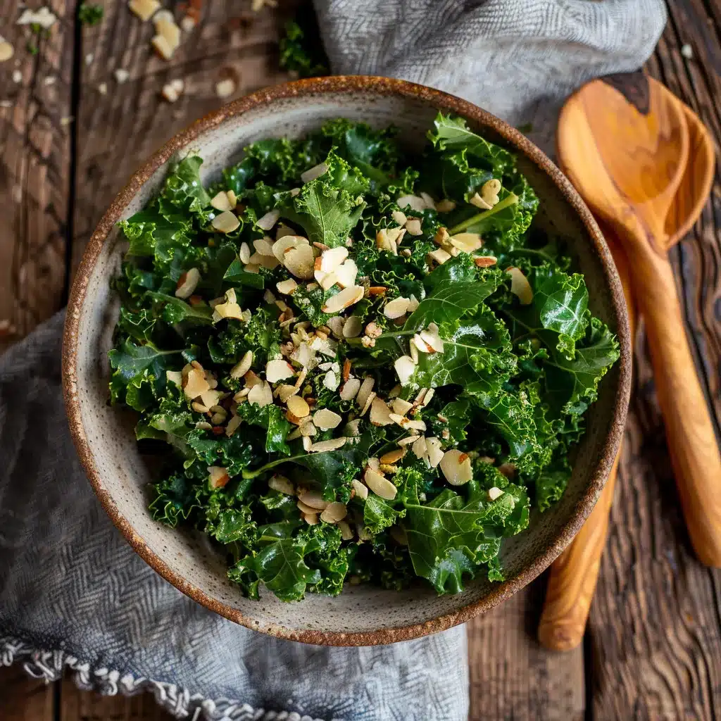 Kale crunch salad served in a white bowl