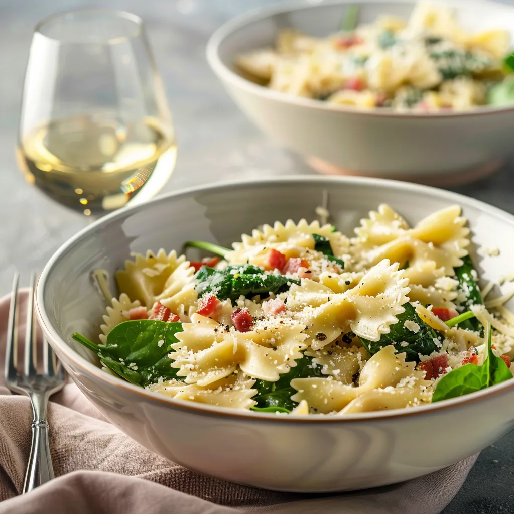Caesar pasta salad recipe served in small bowls ready to eat