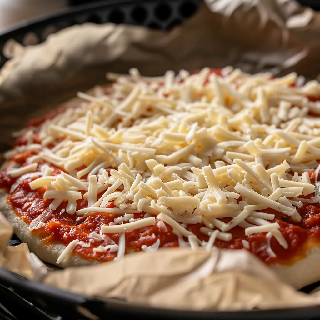 uncooked pizza loaded into air fryer