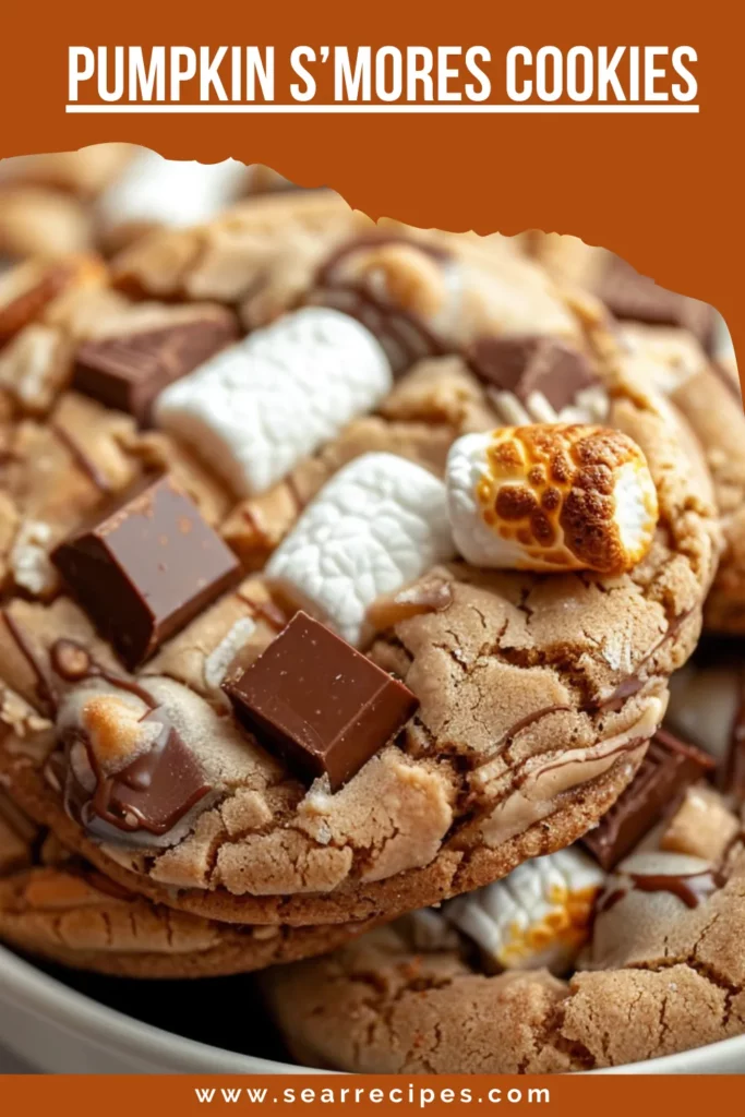 Pumpkin S’mores Cookies with Chocolate and Marshmallows