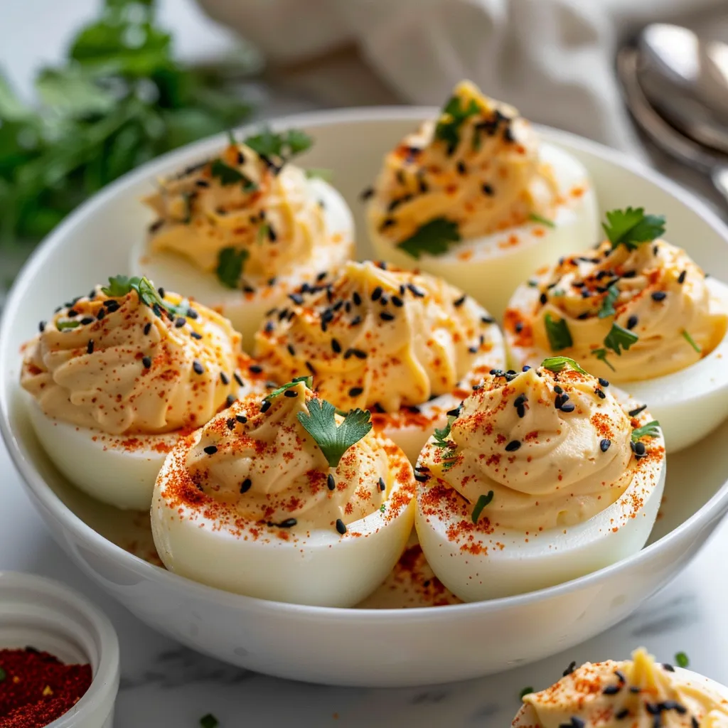 Spicy Chili Garlic Deviled Eggs That Bring the Heat