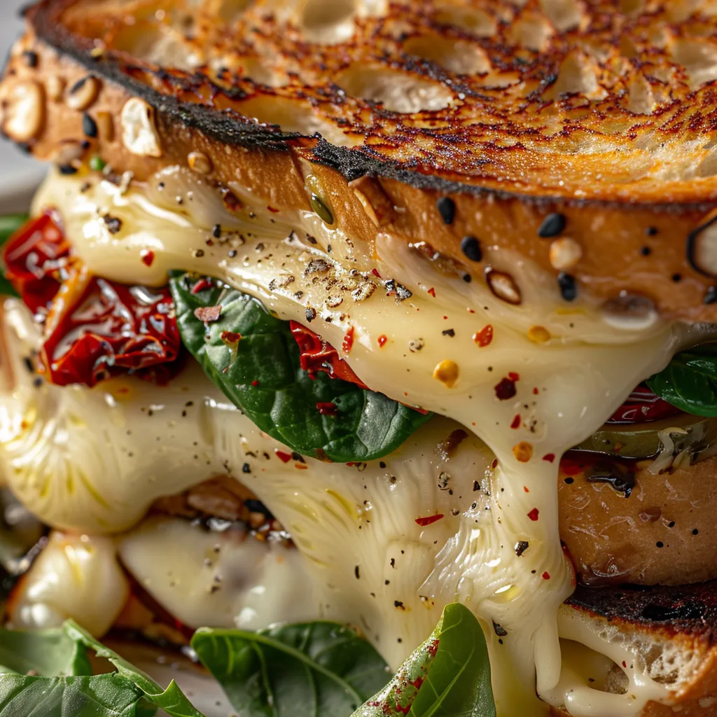 Melty Sun-Dried Tomato, Spinach & Mozzarella Grilled Cheese