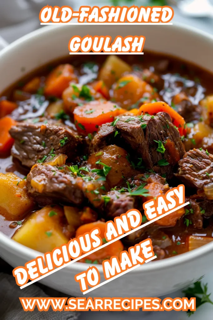 Old-fashioned goulash recipe with beef and macaroni.