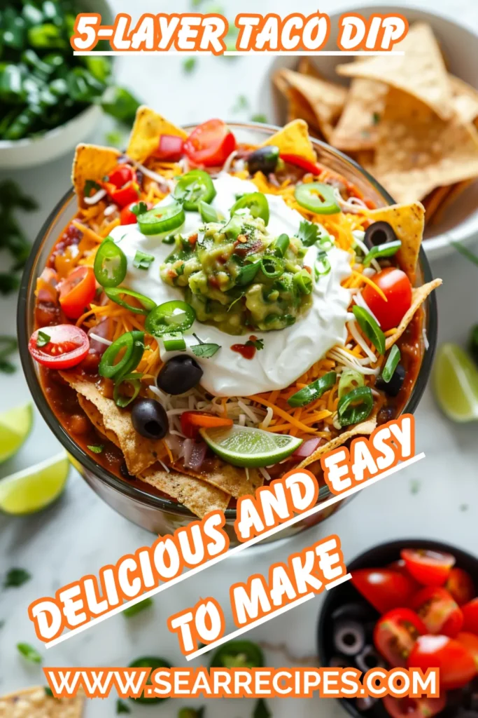5-layer taco dip recipe with refried beans and guacamole