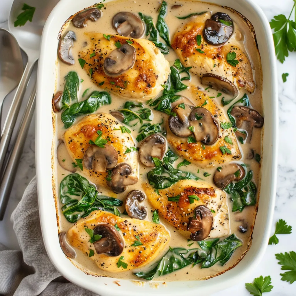 Creamy Chicken, Spinach, and Mushroom Bake