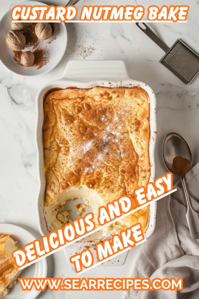 Custard nutmeg bake recipe in a white baking dish