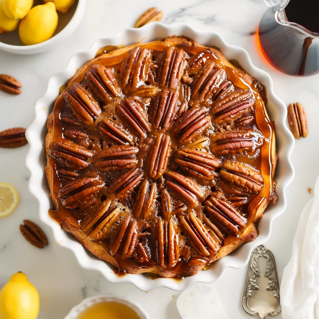 Caramel Pecan Upside Down Cake with Lemon Glaze