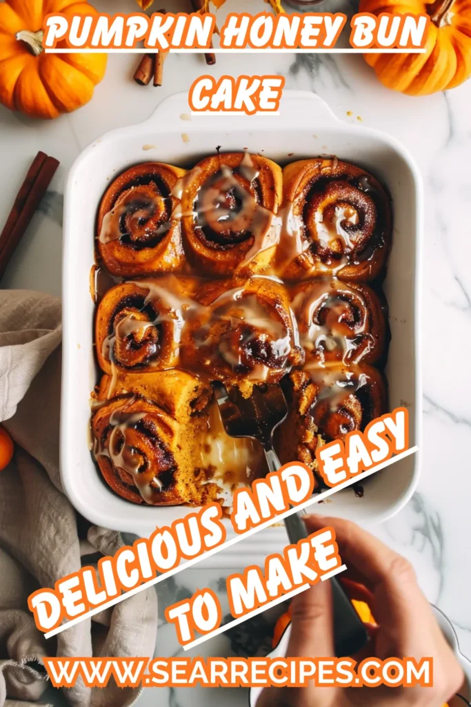 Pumpkin honey bun cake recipe with cinnamon swirl and vanilla glaze