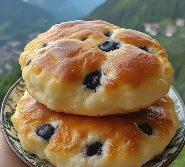 Fluffy blueberry cloud bread freshly baked and ready to enjoy.