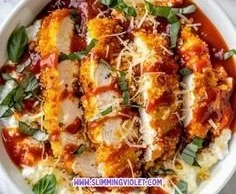 Healthy Chicken Parm Cottage Cheese Bowl with chicken, cheese, and marinara sauce
