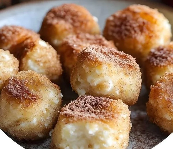 Cinnamon Apple Cottage Cheese Bites on a wooden plate with apple slices