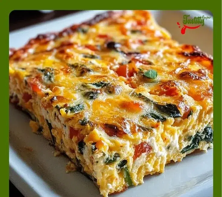 Cottage cheese and veggie bake served in a baking dish