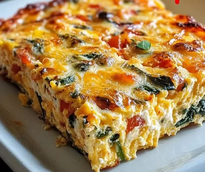 Healthy Cottage Cheese and Veggie Bake served in a casserole dish