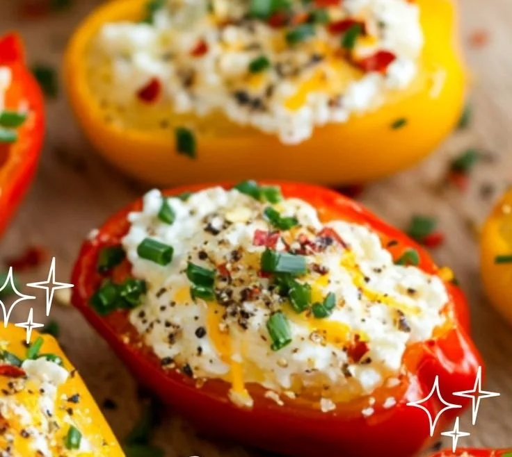 Cottage cheese-stuffed mini peppers on a plate ready to serve.