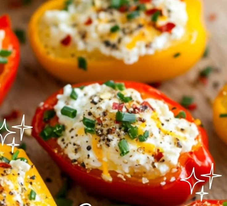 Cottage cheese-stuffed mini peppers on a serving platter