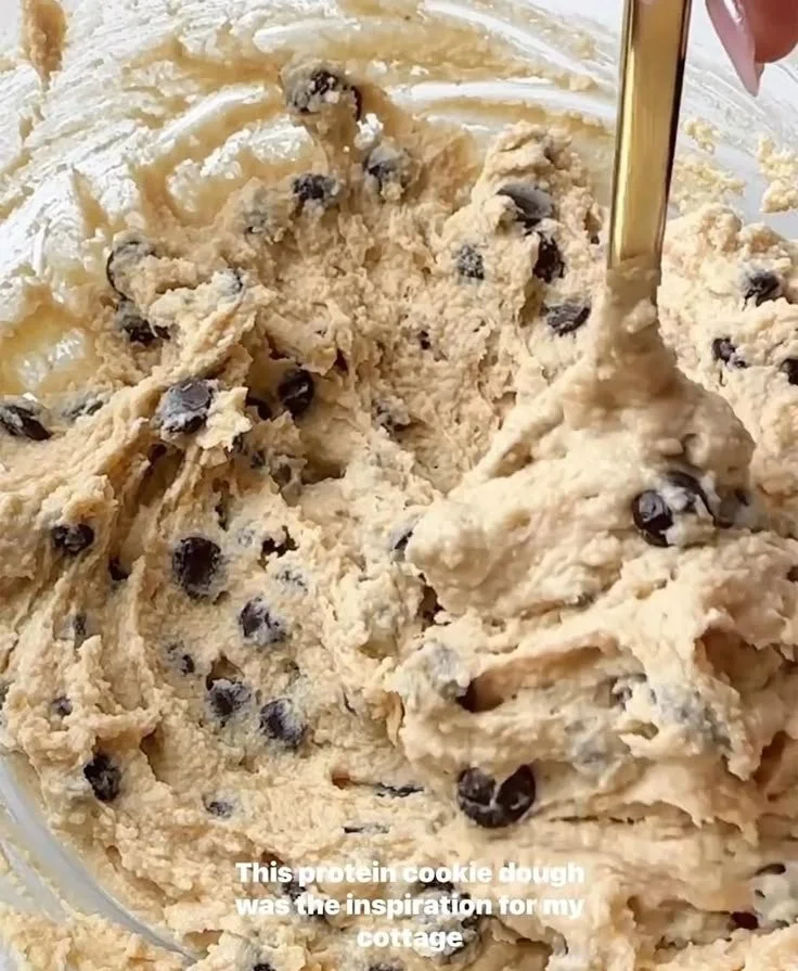 A bowl of edible cottage cheese cookie dough with chocolate chips