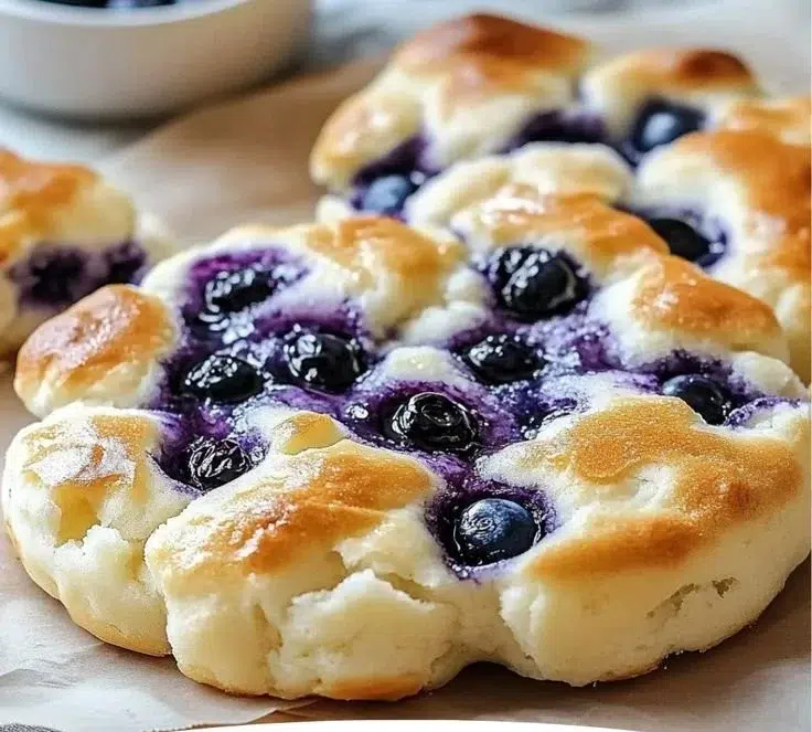 Fluffy Cottage Cheese Blueberry Bake served in a dish with blueberries on top