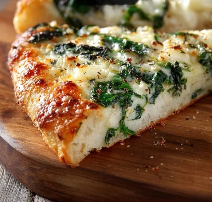 Garlic & Spinach White Pizza on Cottage Cheese Crust