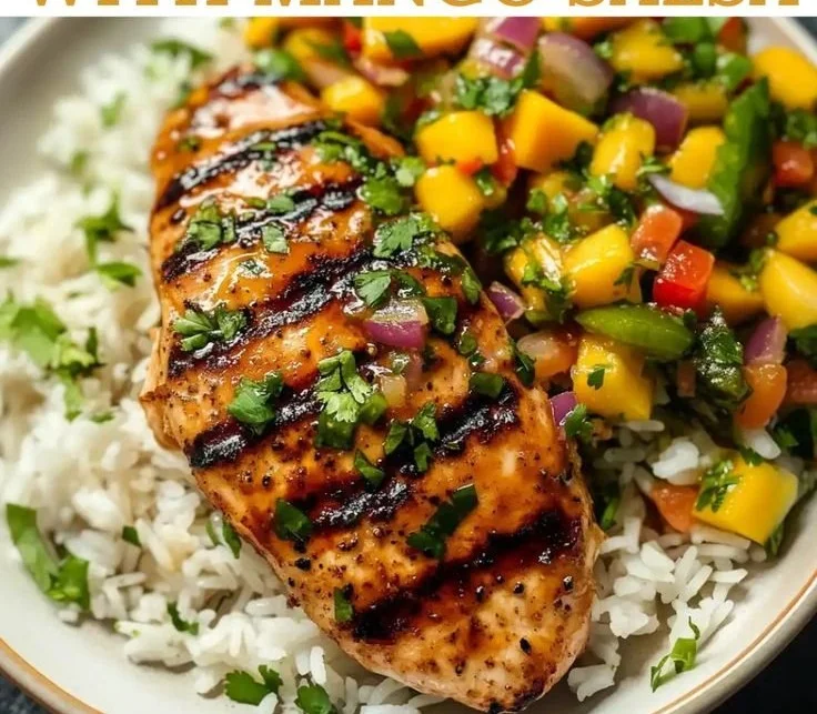 Honey Lime Chicken served with fresh Mango Salsa