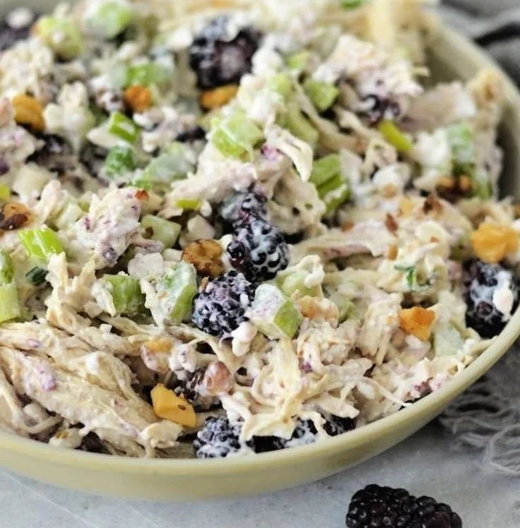 Low Carb Blackberry Cottage Cheese Chicken Salad in a bowl