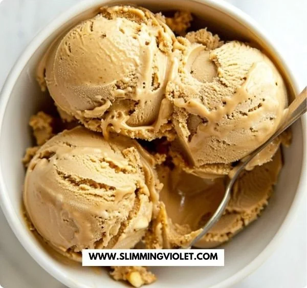 Delicious Peanut Butter Cottage Cheese Ice Cream in a bowl with a spoon