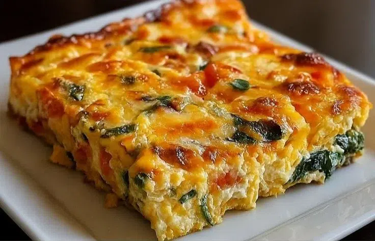 Delicious breakfast casserole with cottage cheese and vegetables, a healthy option.