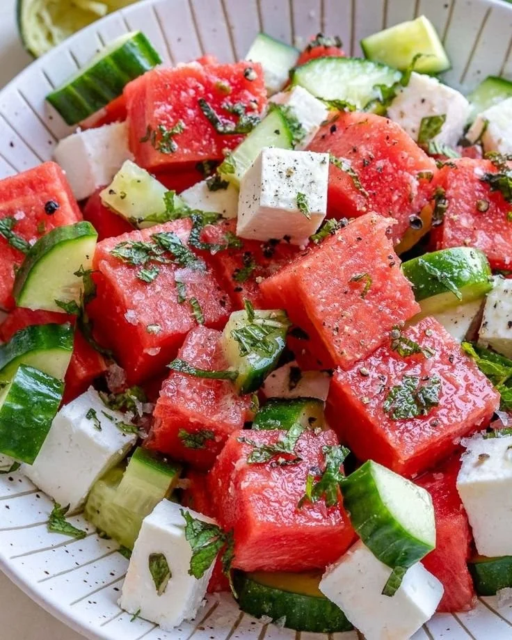SIMPLE Watermelon + Cucumber + Feta Salad