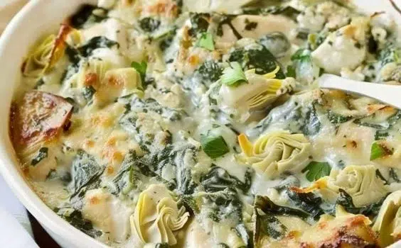 Creamy Spinach Artichoke Chicken with Cottage Cheese served on a plate